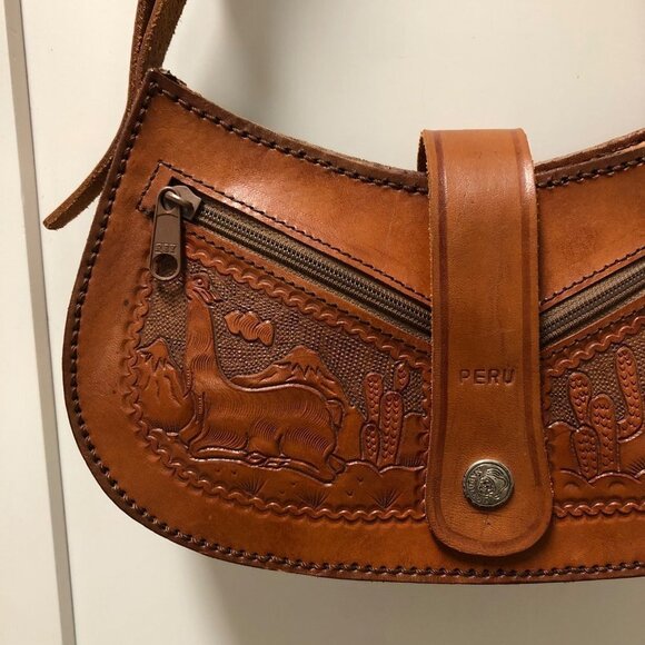 Vintage Hand Tooled Leather Purse Western Peru Shoulder Bag Cowgirl Satchel - Picture 5 of 10